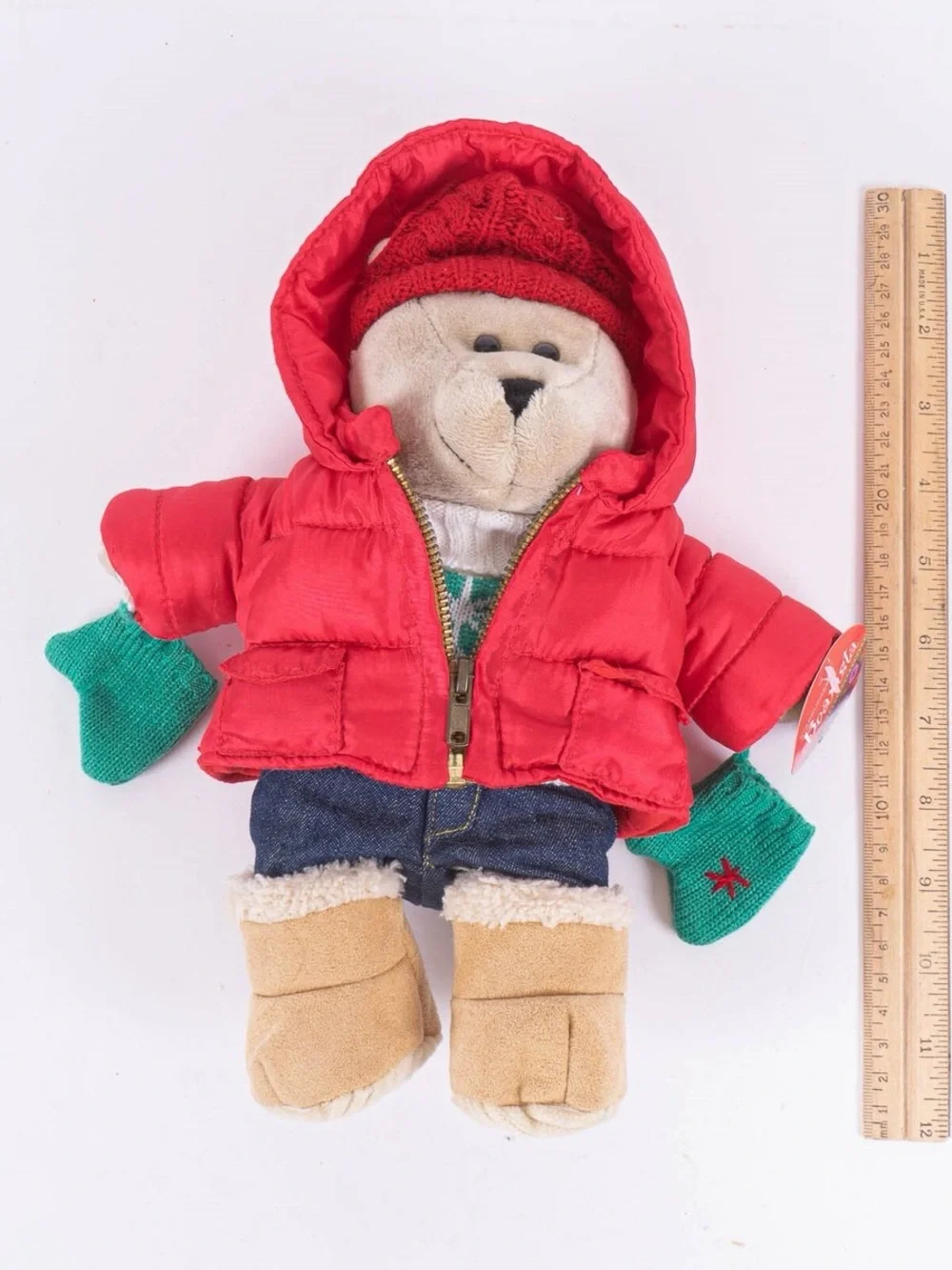 STARBUCKS NWT  Barista Bear in Red Puffer Jacket with Green Mittens 2006